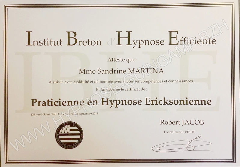 Diplome praticienne hypnose ericksonienne copyright